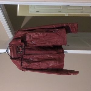 Used Burgundy Red Faux Leather Jacket Medium
